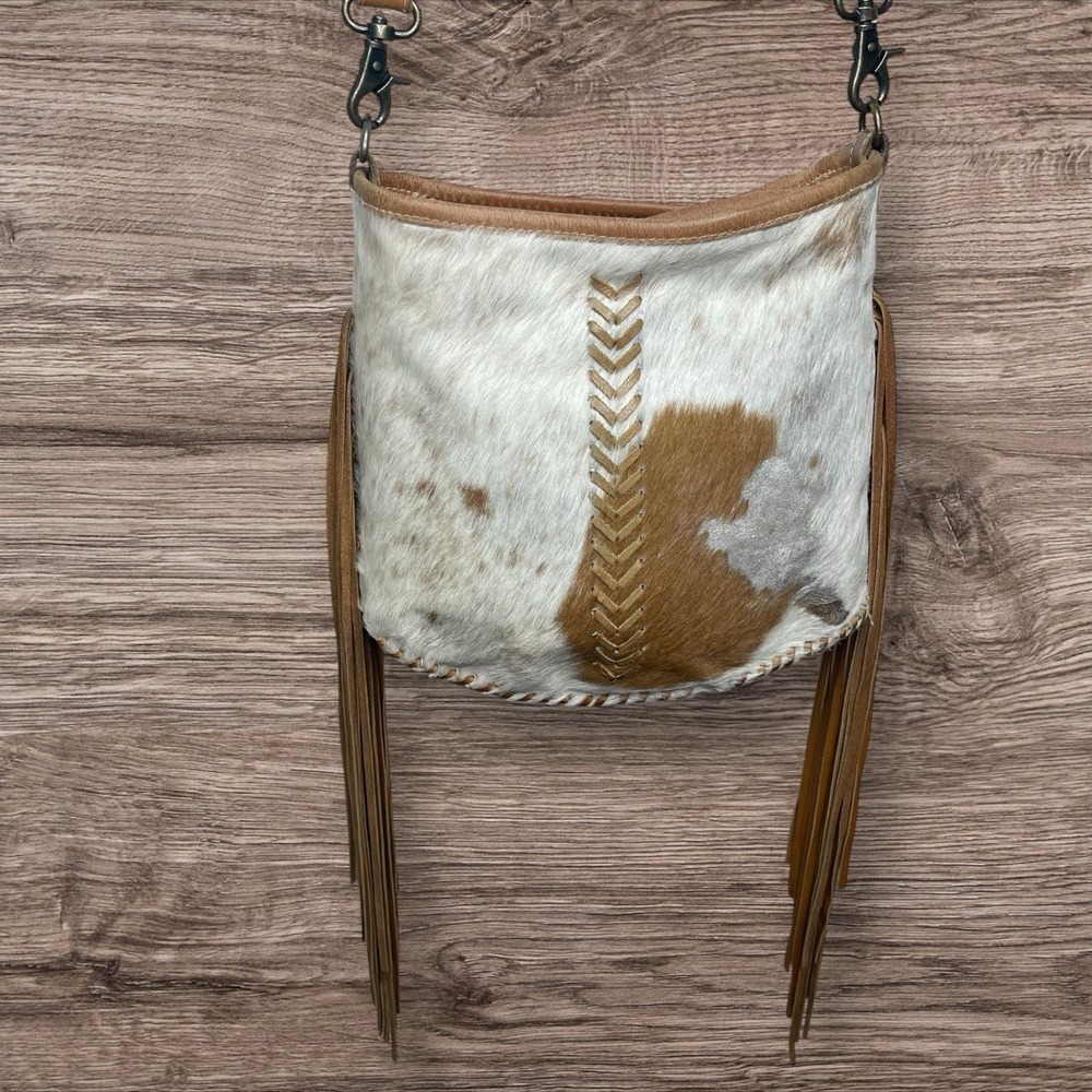 Myra Bag Edgy Calfhair Leather Fringe Crossbody Shoulder Bag Boho Hippie Western - Picture 4 of 10